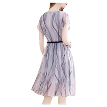 Chiffon dress womens summer 2024 new style V-neck short-sleeved temperament lace-up waist mid-length A-line skirt this year