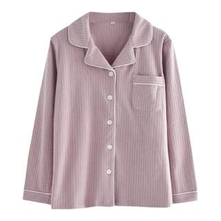 日系坑条舒绒双面磨毛睡衣上装男女秋冬季保暖情侣长袖家居服上衣