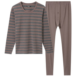 New step autumn clothes and autumn trousers for men, thin thermal underwear set, pure cotton base cotton sweater, striped sweater and trousers