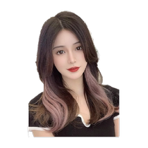 Highlight dyed wig curly hair gradient hanging ear dyed hair piece seamless color one-piece hair extension wig for women with long hair