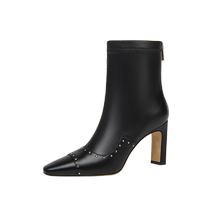 LilyWei black mid-calf boots with temperament thick heel short boots for women 2024 new autumn and winter single boots large size 41-43