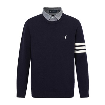 Polowalk men's sweater 2025 autumn new fashion fake two-piece striped lapel top versatile pullover Polowalk men's sweater 2025 autumn new fashion fake two-piece striped lapel top versatile pullover