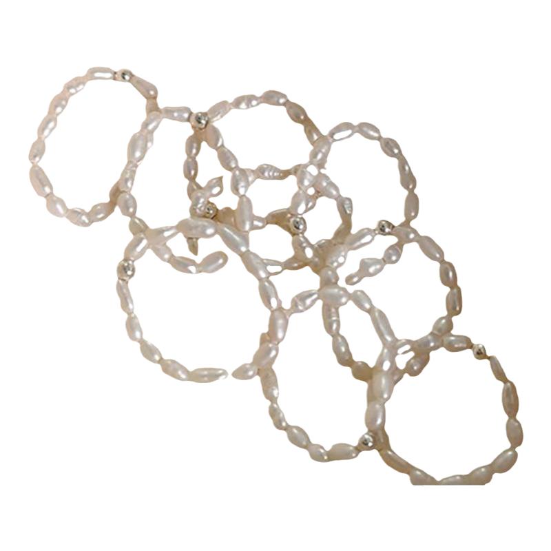 Pearl ring sterling silver beads stacked for light luxury and high-end feel