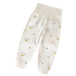 Baby pure cotton long johns, infant and toddler high-waist belly protection pants, children's long johns, pajamas, home clothes, can be opened