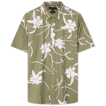 Tommy 24 new spring and summer mens pure cotton paper-feel poplin printed holiday style fitted short-sleeved shirt 34587