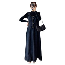 Maternity wear denim suspender skirt womens spring and autumn 2024 new suit two-piece long-sleeved large size dress