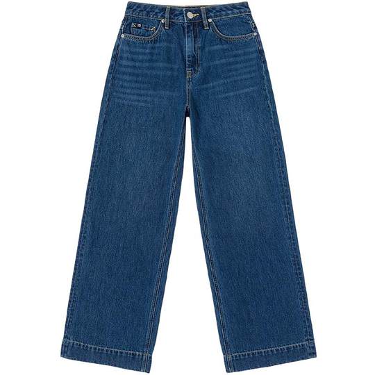 【张凌赫代言】Lee中蓝色水洗428懒懒裤高腰女显瘦宽腿牛仔裤潮流