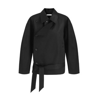 Ageofascent black waist-hugging short trench coat