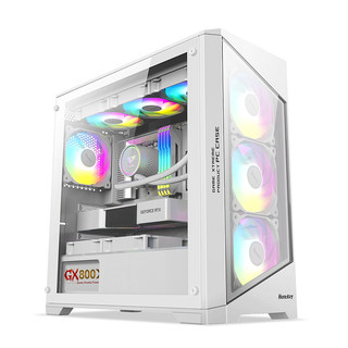 Huntkey GX760S fortress glass side through computer chassis desktop host m-atx white 360 ​​water-cooled sea view room