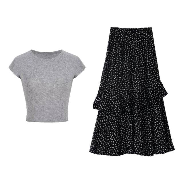 Two-piece floral skirt set with ruffle design