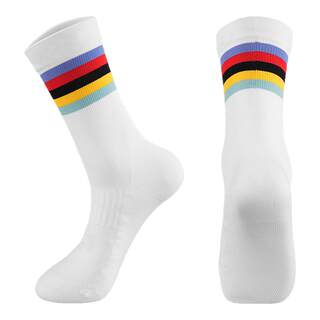ZHOO骑行袜冠军彩虹条环法赛事公路自行车透气速干排汗运动中筒袜