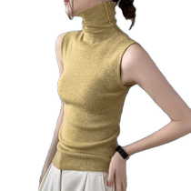 Wool turtleneck sleeveless bottoming shirt for women stylish pile collar knitted sleeveless top with waistcoat and small suit inner layer