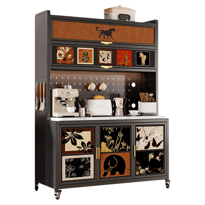 Kitchen storage rack stone slab sideboard floor-standing multi-layer storage cabinet multi-function cabinet microwave oven storage cabinet