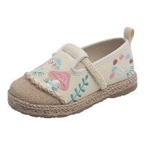 Old Beijing childrens cloth shoes ethnic style linen straw canvas shoes spring and autumn student single shoes soft-soled girls embroidered shoes