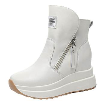 Women's genuine leather thick-soled high-top shoes