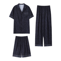 Catman mens pajamas summer ice silk short-sleeved trousers set thin simple plus size home wear three-piece set for men