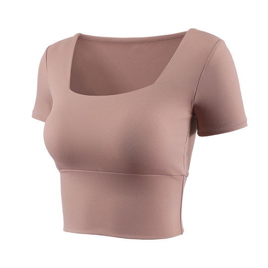 Ackdcs带胸垫瑜伽服短袖女夏普拉提训练健身上衣专业跑步运动T恤