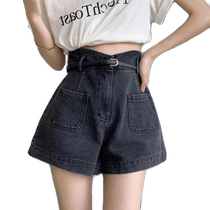 Plus size denim shorts for women summer 2024 new high-waisted pear-shaped body fat mm slimming a-line wide-leg pants hot pants