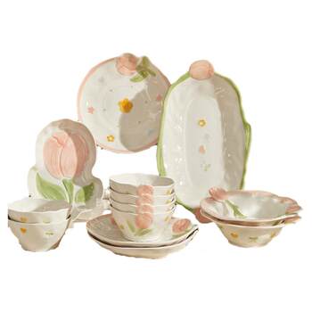Small fresh dish set household underglaze color tableware