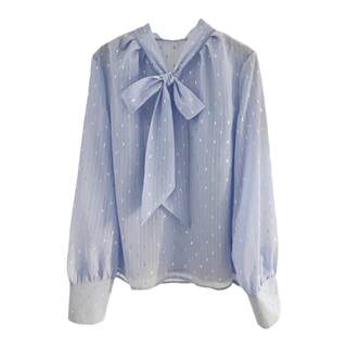 V领蝴蝶结雪纺衫2025春宽松百搭灯笼袖衬衫女设计感洋气长袖上衣