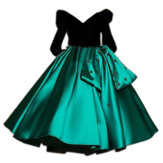秋冬新款墨绿女童公主裙女孩生日婚礼花童公主裙钢琴小提琴演出服