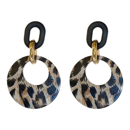 925银针秋冬豹纹几何圆圈耳环女欧美复古百搭时尚耳圈个性耳饰潮