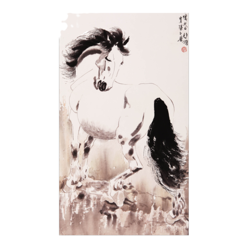 印刷】【伝来】ek4737〈徐悲鴻〉白馬図 朶雲軒 工芸印刷 中国画 江蘇省