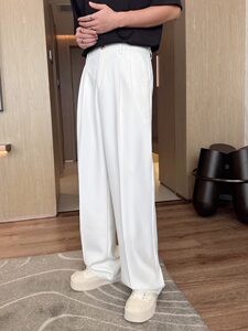 ROCCA 白色休闲西裤男垂坠感2026新款ins显高宽松阔腿裤直筒长裤
