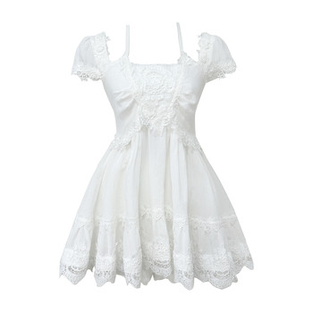 Lazy didi embroidered cotton mid-summer water-soluble three-dimensional lace doll skirt shorts off-shoulder halter neck suspender dress