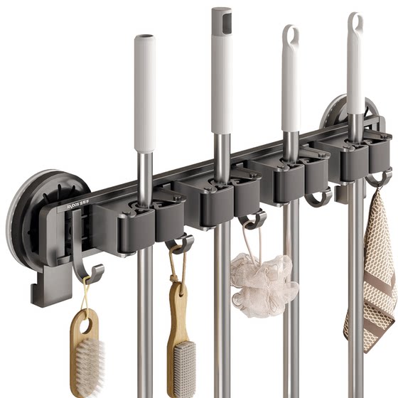 
Jiabangshou suction cup wall-mounted mop clip bathroom hook without punching broom mop fixing rack storage storage rack
