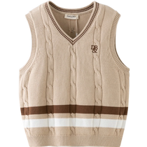 David Bella Boys Knitted Vest Childrens College Style Sweater 2024 Autumn New Style Medium and Large Childrens Cotton Vest