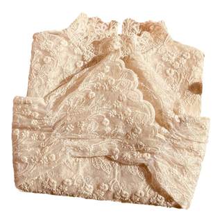 刺绣小立领蕾丝打底衫女秋冬2025年新款气质喇叭袖洋气内搭纱衣女