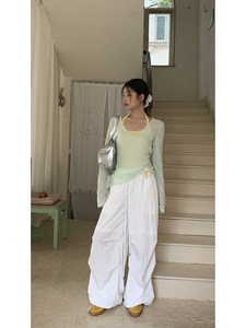 红人馆防晒罩衫女2026新款夏季长袖t恤正肩宽松显瘦薄荷绿色上衣