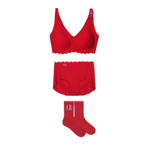 (Same style as Yu Shuxin) ubras no size red suspender underwear seamless bra panty stockings gift box for women
