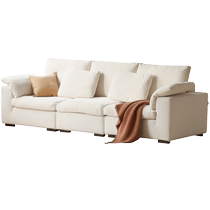 Genji Muyu fabric sofa living room white cream style three-seat sofa home small apartment down sofa