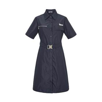 Floating Lei POLO Collar Waist Dress Women's 2024 Spring New Style Slimming Zipper Button Short Sleeve Shirt Shirt