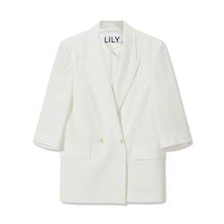 LILY new summer women's temperament solid color commuter style retro double-breasted solid color three-quarter sleeve blazer