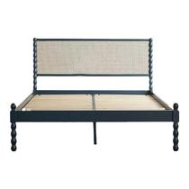 Rattan bed solid wood 1 8 double bed master bedroom home B&B Japanese style furniture black single bed 1 5 meter retro bed