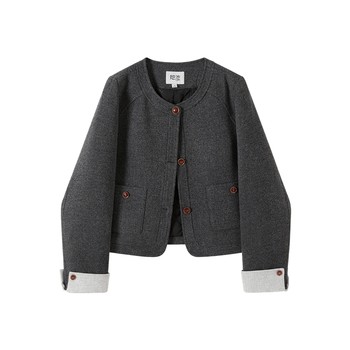 Shechi loose round neck single breasted short cotton coat Shechi loose round neck single breasted short cotton coat