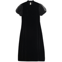 (Same style light dress for stars) puretea tea new Chinese cheongsam velvet dress 2024 summer new product