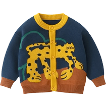 (Forest Leopard Series) Qiqi Bear Baby Cardigan Sweater Autumn Pure Cotton Baby Sweater Boys Knitted Jacket