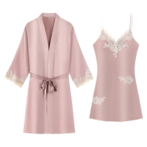 Gongdie (cool type) ice silk womens pajamas summer sexy suspender nightgown home wear soft bathrobe set