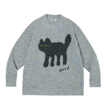 MeihaoStore ສີດໍາທີ່ດີ kitten jacquard ຕາສາມມິຕິ pullover ຄໍຮອບ sweater velvet ມີຄວາມຮູ້ສຶກ