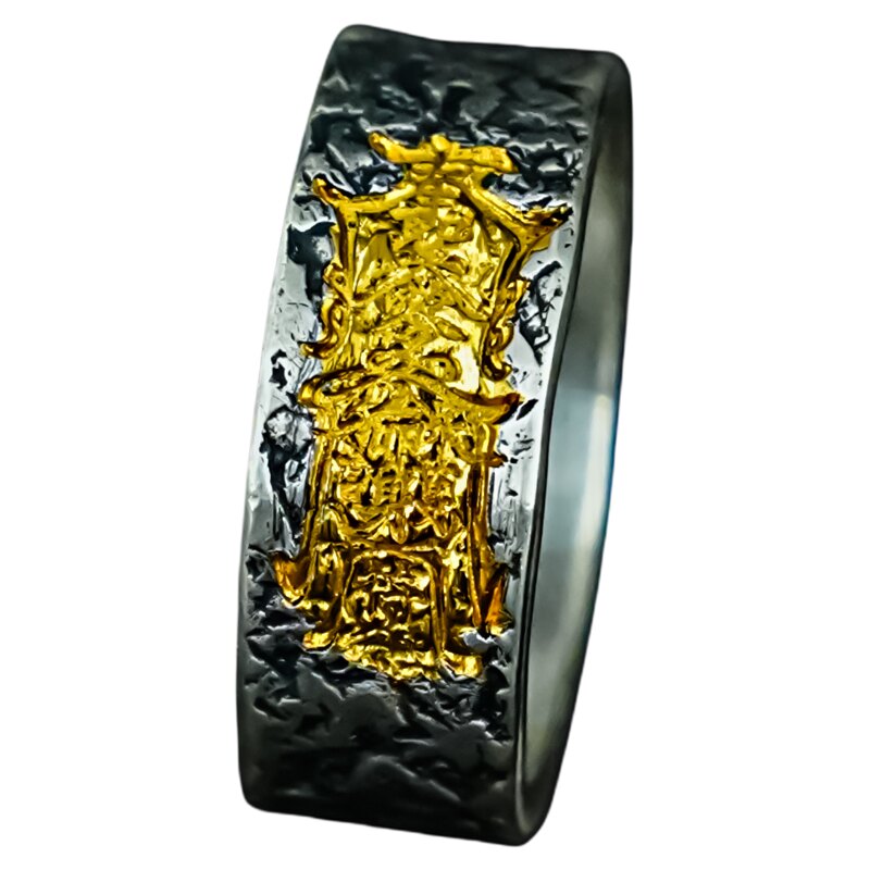 Guanshan handmade original design Taoist five-way God of Wealth gold and silver rings pure handmade retro men's and women's rings