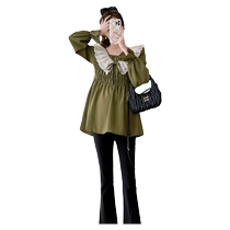 Maternity clothing autumn clothing 2024 new fashion and slimming ruffled loose shirt womens spring and autumn large size tops