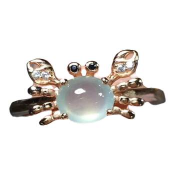 Japanese and korean jade ice chalcedony ring surface silver plated ring rose gold inlaid egg face small crab open ring