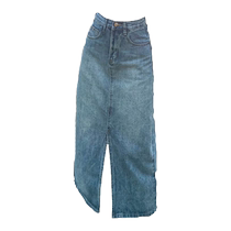 High-waist slit denim skirt for women in summer new retro pear-shaped body cover span slimming mid-length a-line skirt