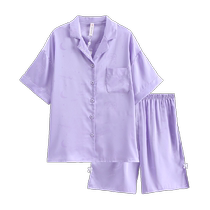 Fenten couple pajamas ice silk short-sleeved womens summer cool suit mens loose casual large size cardigan home wear