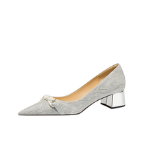 LilyWei silver high heels thick heels crystal wedding shoes bridal shoes ladylike style slip-on shoes large size 41-43