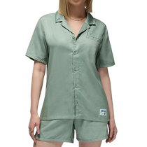 Jordan Nike womens woven solid color top summer new Morandi green shirt FN5764-304